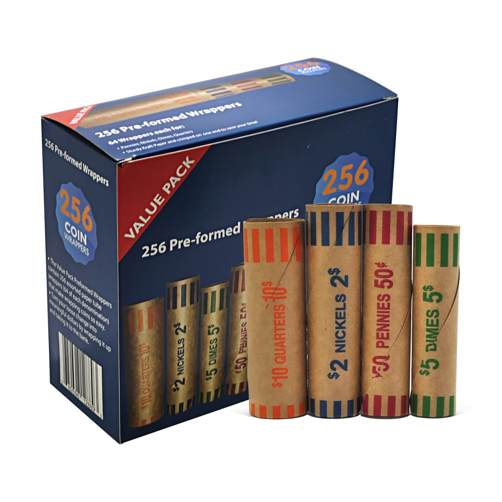 Coin Wrappers Pre-formed Paper Tubes for Penny, Nickel, Dime, and Quarter, Each Coin 64 Wrappers, 256 per boxFree Shipping
Coin Wrappers Pre-formed Paper Tubes for Penny, Nickel, Dime, and Quarter, Each Coin 64 Wrappers, 256 per boxFree Shipping
