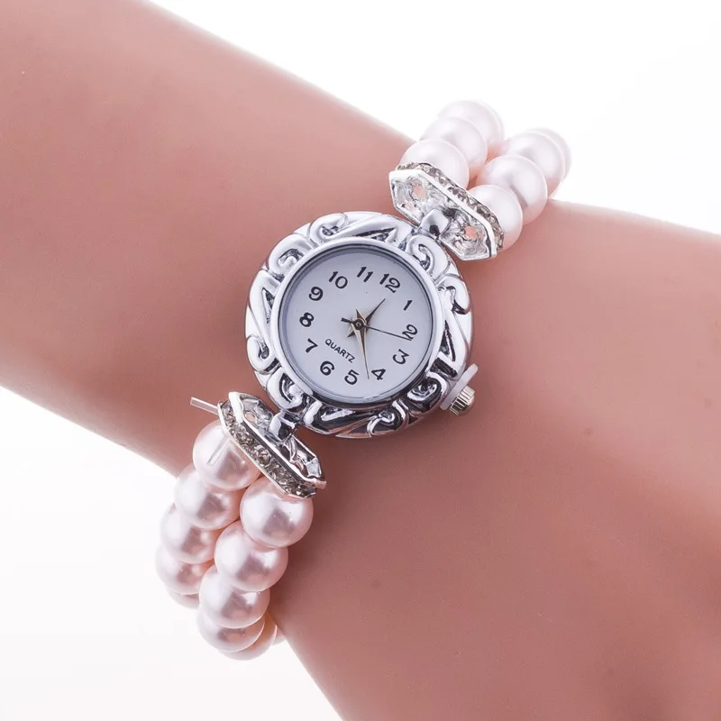 Модные женские часы повседневные роскошные с жемчужинами ремешок красивые