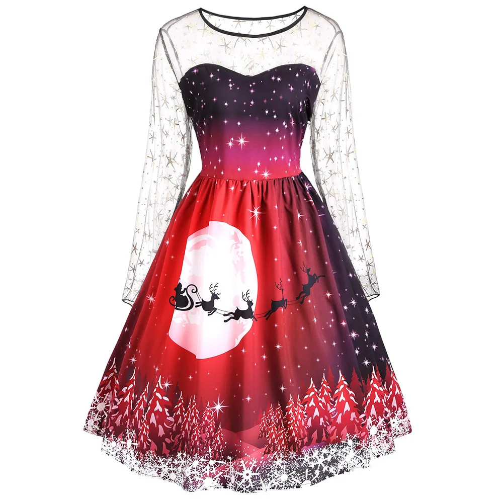 Wipalo Plus Size 5XL Christmas Star Print Sheer Mesh Insert Dress Mid-Calf A-Line Vintage Dresses Retro Party Dress Vestidos
Wipalo Plus Size 5XL Christmas Star Print Sheer Mesh Insert Dress Mid-Calf A-Line Vintage Dresses Retro Party Dress Vestidos