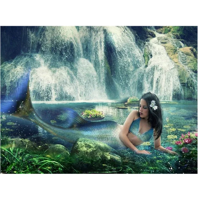 5d diy картина из искусственных кристаллов мозаика вышивка стразами Русалка водах