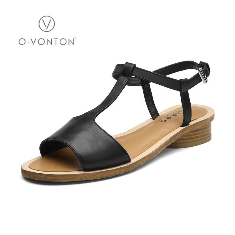 Q.VONTON Girls' Leather Sandals w/ Shallow Mouth & Open Toe & Buckle