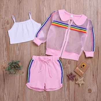Female Baby Clothes Summer Outdoor Fitness Thin Zipper Foreign Gas Suit Jacket + Camisole + Shorts 3 Sets
Female Baby Clothes Summer Outdoor Fitness Thin Zipper Foreign Gas Suit Jacket + Camisole + Shorts 3 Sets