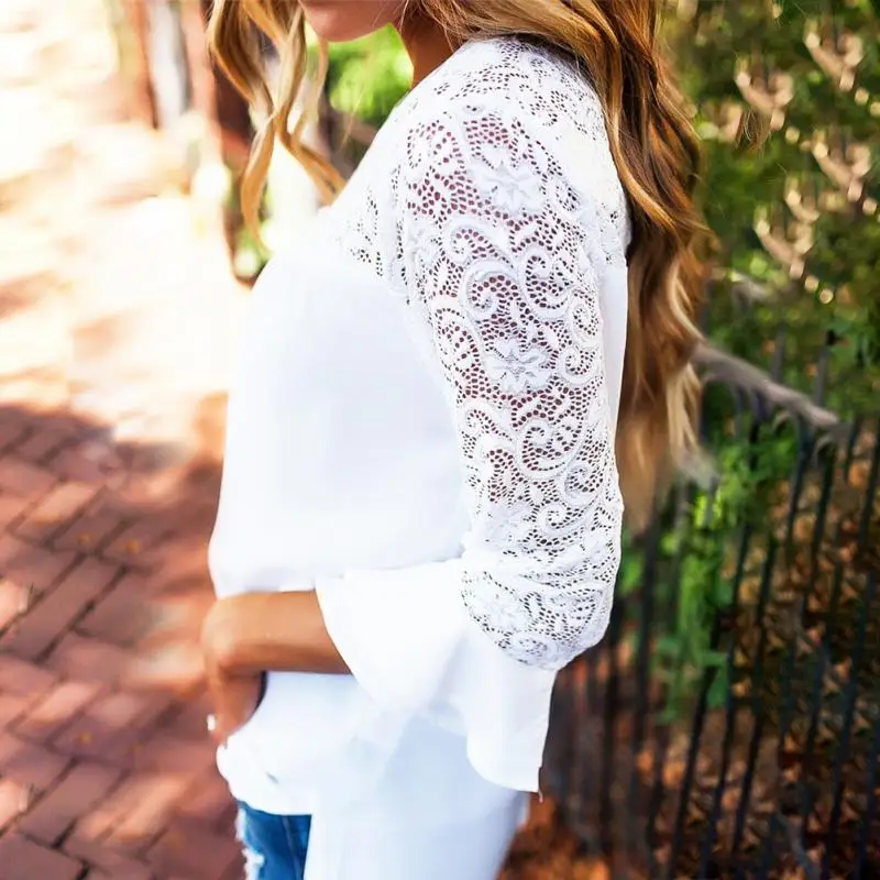 New Chiffon Shirt Women Summer Lace Stitching Perspective Long Ruffle Sleeve Round Collar Solid Loose Blouse #927
New Chiffon Shirt Women Summer Lace Stitching Perspective Long Ruffle Sleeve Round Collar Solid Loose Blouse #927