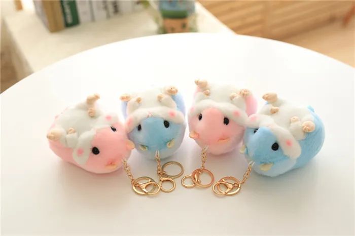Fashion Cartoon Small Hamster Plush Pendant Gold Chain Woman Bag Charms Fake Rabbit Fur Pom Pom Plush Toy Girls Boys Dolls Gift (4)