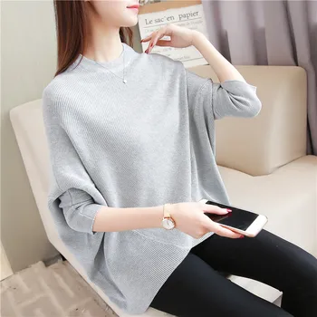 45 new winter Round neck sweaters loose color matching sets batwing coat irregular F2066 women's wear 
45 new winter Round neck sweaters loose color matching sets batwing coat irregular F2066 women's wear