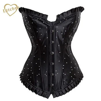 Burlesque Satin Corset Ruffle trim Gothic Sexy Slimming Overbust Waist Corsets Tops Rhinestone For Women with Panties
Burlesque Satin Corset Ruffle trim Gothic Sexy Slimming Overbust Waist Corsets Tops Rhinestone For Women with Panties
