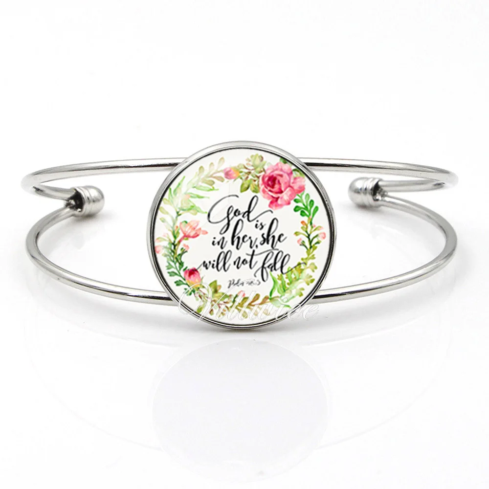 Antiqued Crab Bible Verse Philippians 4:13 Glass Dome Bangle Bracelet