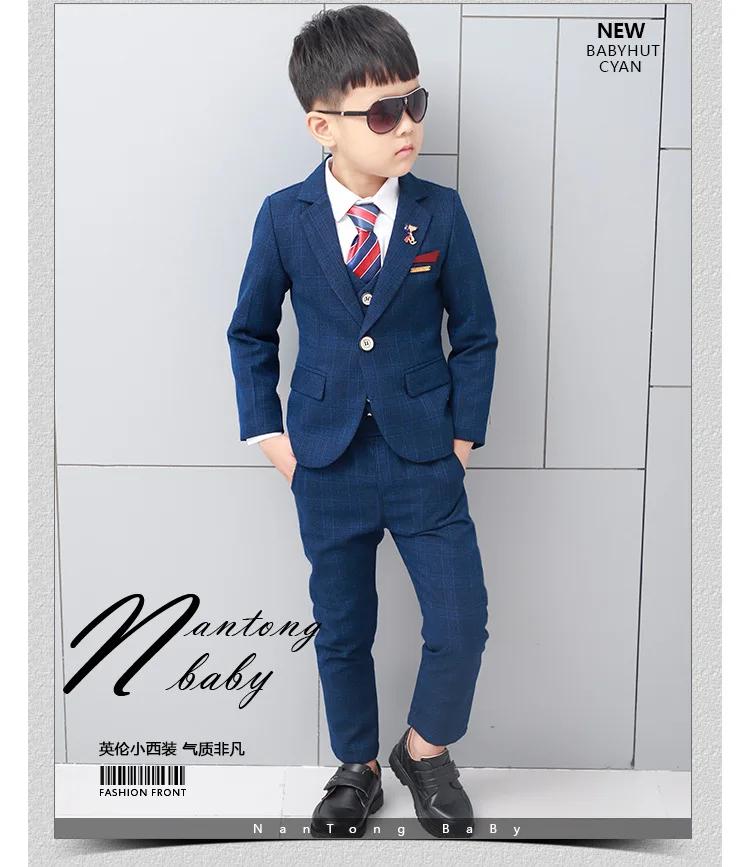 2018 New 3PCS Kids Plaid Wedding Blazer Suit Brand Flower Boys Formal Suits | Детская одежда и обувь