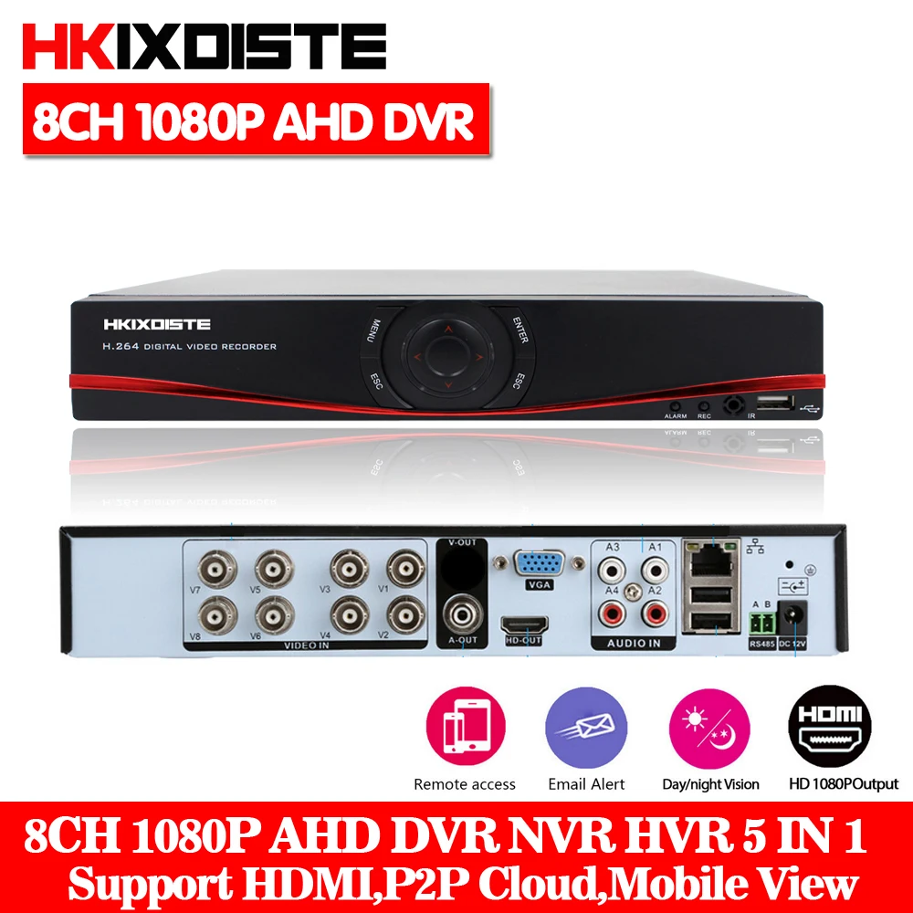 

HKIXDISTE AHD 8CH 1080P DVR System ONVIF mini NVR 8CH 5 in 1 TVI CVI AHD IP HDMI H.264 P2P Cloud network CCTV 1080N 8CH AHD DVR