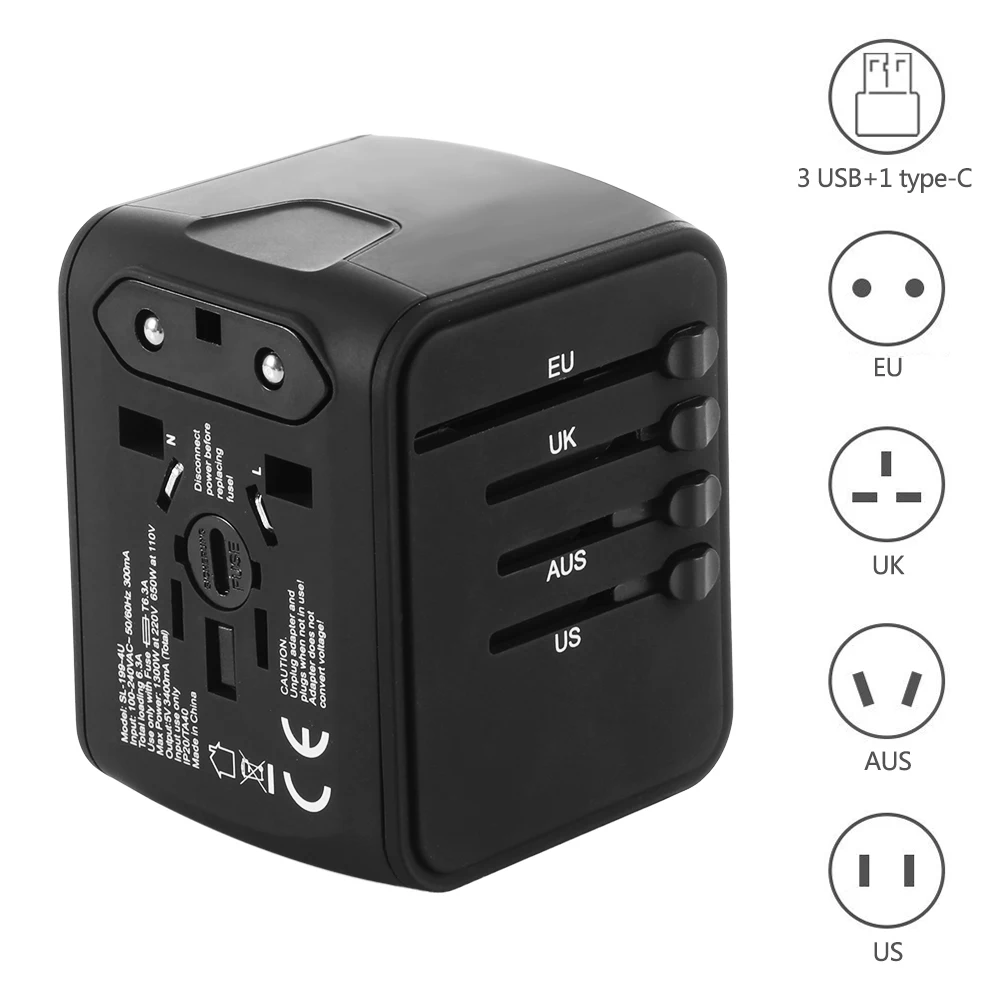 Fast Charger Travel Adapter Type-C 5V 3A Plus 3 USB Part 2.4A Universal Adapter Plug Wall Charger for US UK EU AU 150 Countries
Fast Charger Travel Adapter Type-C 5V 3A Plus 3 USB Part 2.4A Universal Adapter Plug Wall Charger for US UK EU AU 150 Countries