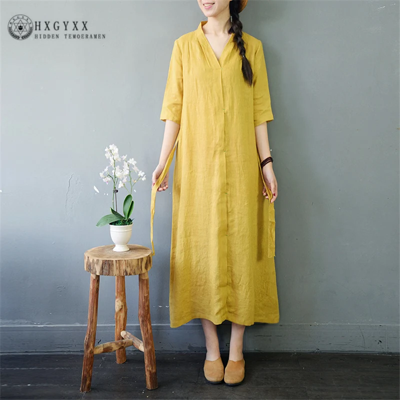 2019 Spring and Summer New Women Dress linen V-neck tie seven-point sleeve Dresses literary Retro Loose Long Dress C157
2019 Spring and Summer New Women Dress linen V-neck tie seven-point sleeve Dresses literary Retro Loose Long Dress C157
