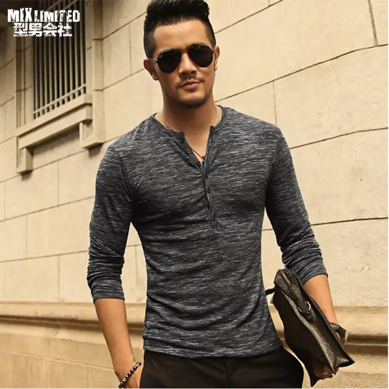 mens slim fit henley shirts
