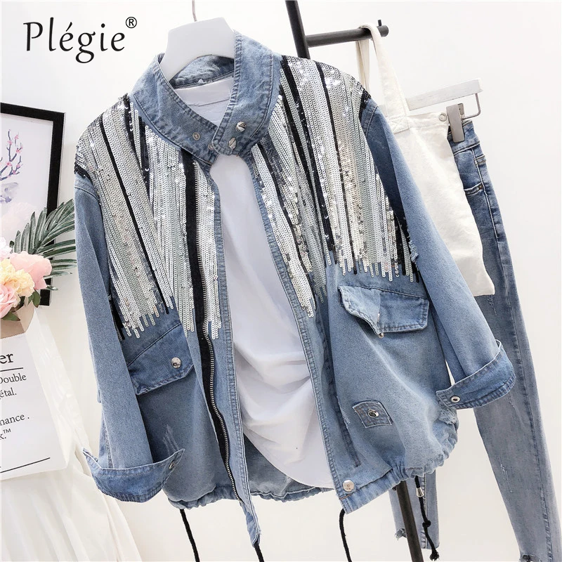 Plegie 2019 New Sequined Denim Jacket Spring Autumn Harajuku Long Sleeve Denim Coats and Jackets Zipper Sequin Jeans Coats
Plegie 2019 New Sequined Denim Jacket Spring Autumn Harajuku Long Sleeve Denim Coats and Jackets Zipper Sequin Jeans Coats