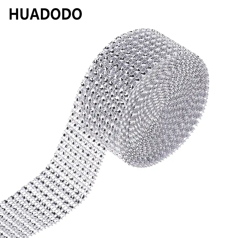 Huadodo Silver Mesh Trim Bling Diamond Wrap Cake Roll Tulle