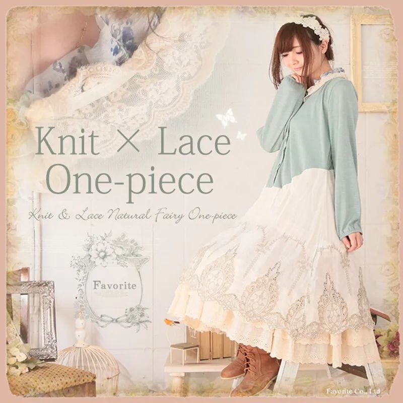 

Japanese Mori Girl Dress Women's Sweet Knit Lace Cute Loose Patchwork Cotton Retro Robe Longue Female Vestido Dresses A016