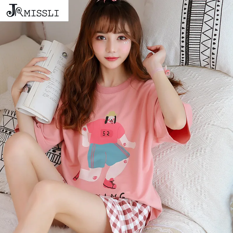 JRMISSLI Women Pajamas Set Summer Ladies Cartoon Sleepwear Women Short Sleeved Cotton Homewear Clothing Short Tops+Short Pants
JRMISSLI Women Pajamas Set Summer Ladies Cartoon Sleepwear Women Short Sleeved Cotton Homewear Clothing Short Tops+Short Pants