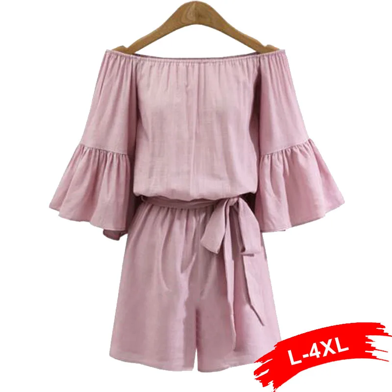 Plus Size Off Shoulder Flare Sleeve Linen Cotton Playsuits Jumpsuit 4Xl Summer Women Sexy Beach Wear Self Bow Tie Waist Overalls
Plus Size Off Shoulder Flare Sleeve Linen Cotton Playsuits Jumpsuit 4Xl Summer Women Sexy Beach Wear Self Bow Tie Waist Overalls