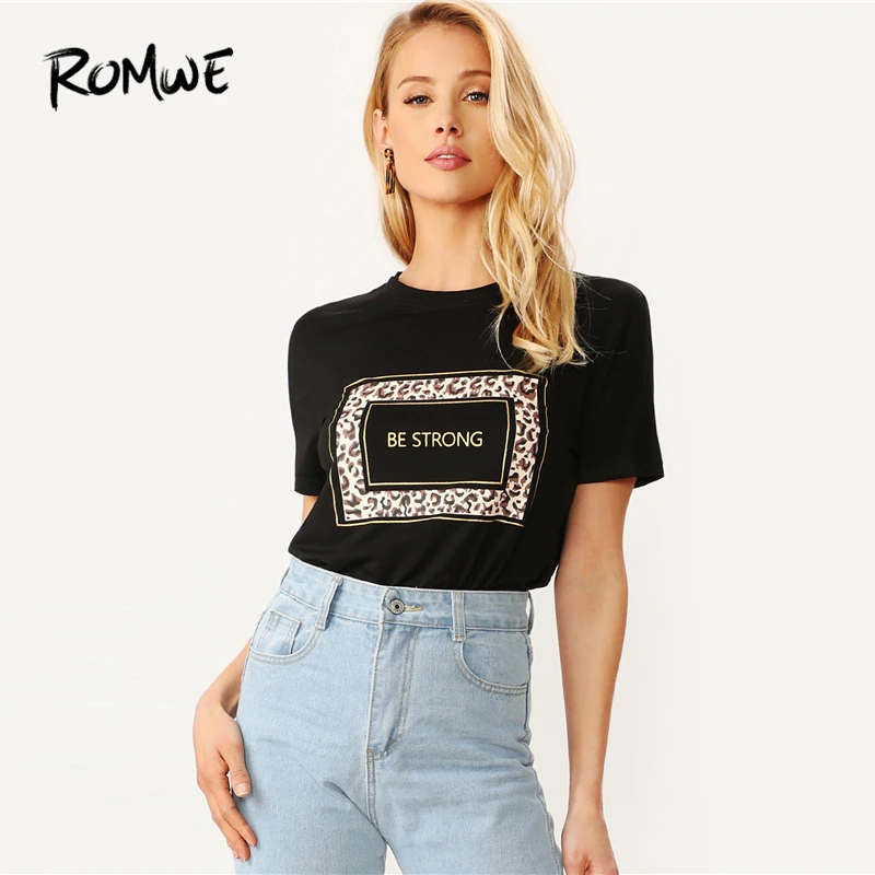 ROMWE Leopard Letter Geometric Print Tee Chic Designer Short Sleeve Black T Shirt 2019 Summer Young Great Women T-Shirt
ROMWE Leopard Letter Geometric Print Tee Chic Designer Short Sleeve Black T Shirt 2019 Summer Young Great Women T-Shirt
