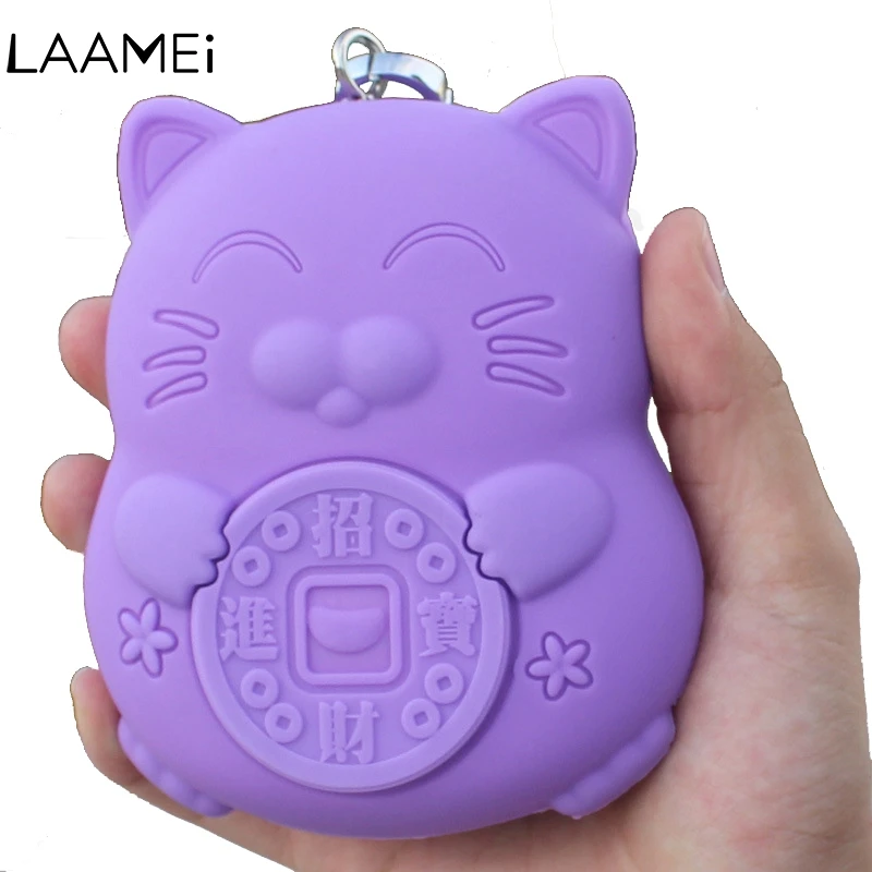 Laamei Lucky Cat Coin Purse Key Wallet Silicone Coin Purse Girls Women's Wallet Silica Gel New Cute Cartoon Pink Lovely Cat Bags