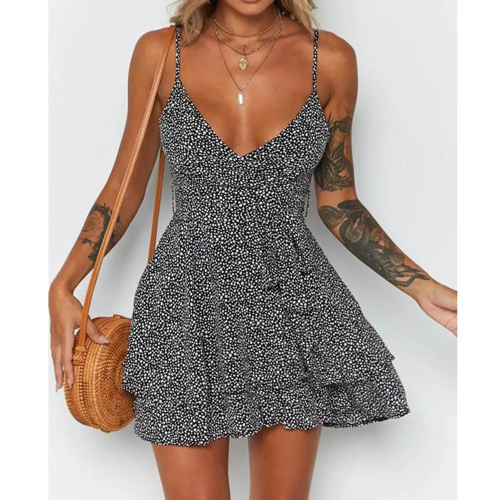 Summer Dress 2019 Fashion Sexy Deep V Neck Dot Print Spaghetti Strap Cascading Ruffle Women Mini Dress
Summer Dress 2019 Fashion Sexy Deep V Neck Dot Print Spaghetti Strap Cascading Ruffle Women Mini Dress