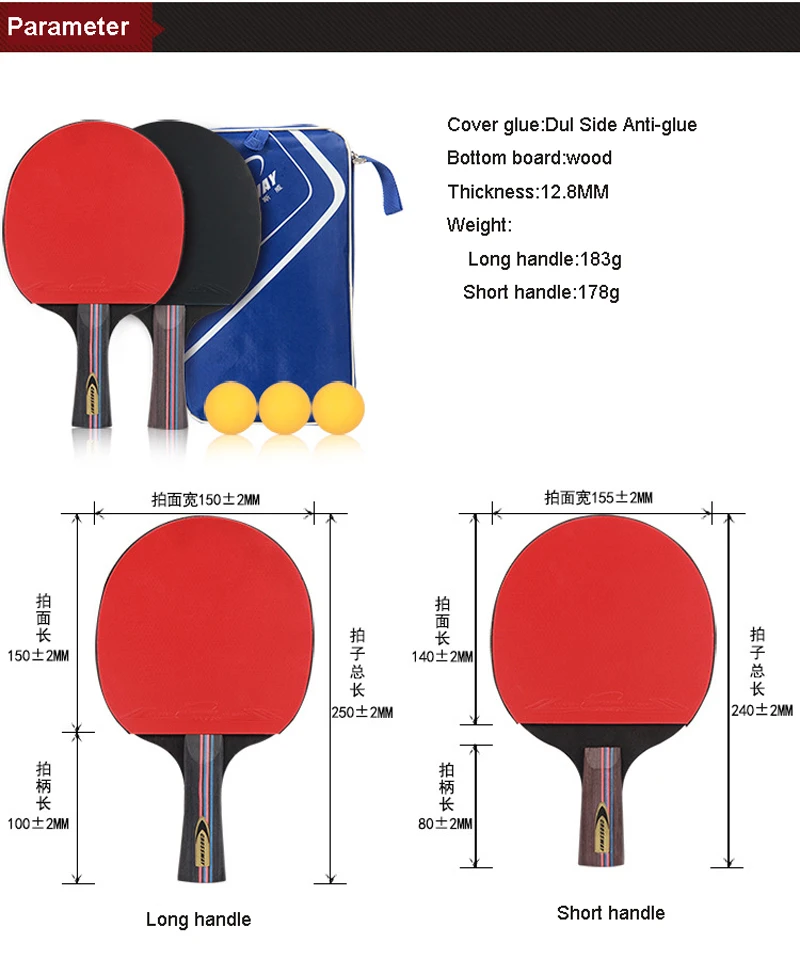 Crossway Table Tennis Rackets Rubber Ping Pong Paddle Double Face Table