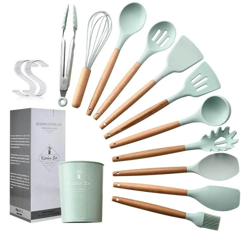 DSstyles 11Pcs/Set Light Green Color Silicone Kitchenware Set with Wooden Handle 12.5x12.5x33.5cm
DSstyles 11Pcs/Set Light Green Color Silicone Kitchenware Set with Wooden Handle 12.5x12.5x33.5cm