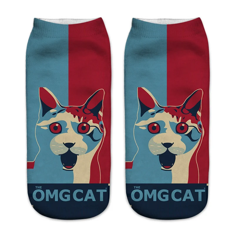 Cute Cat Short Socks 3D Printing Animal Harajuku Ankle Female Stocking Women Lingerie Men Streetwear Solid Black Pokemon Warmer (7)