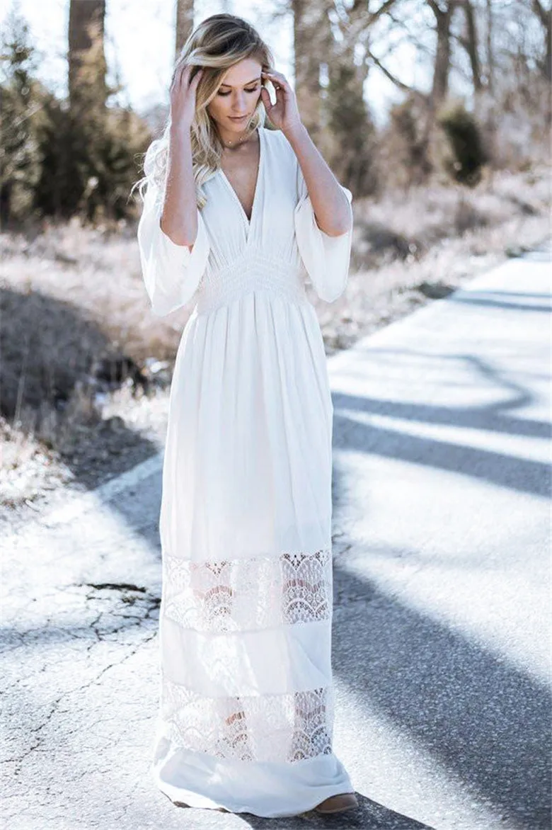 2019 Women's Boho Long Dress White Cotton Wrinkle Dress Patchwork Lace Long Dress V-neck Maxi Summer Dress Elegant Robes
2019 Women's Boho Long Dress White Cotton Wrinkle Dress Patchwork Lace Long Dress V-neck Maxi Summer Dress Elegant Robes