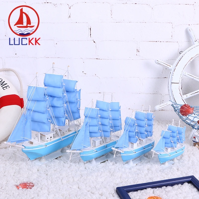 LUCKK 33 24 20 16 см DIY деревянная модель кораблей светло-Голубое украшение для дома