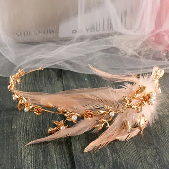 Feather Bridal Tiaras Handmade Golden color Wedding Hair Accessories Pearl Bridal Headpiece Prom Headbands Hairbands
Feather Bridal Tiaras Handmade Golden color Wedding Hair Accessories Pearl Bridal Headpiece Prom Headbands Hairbands