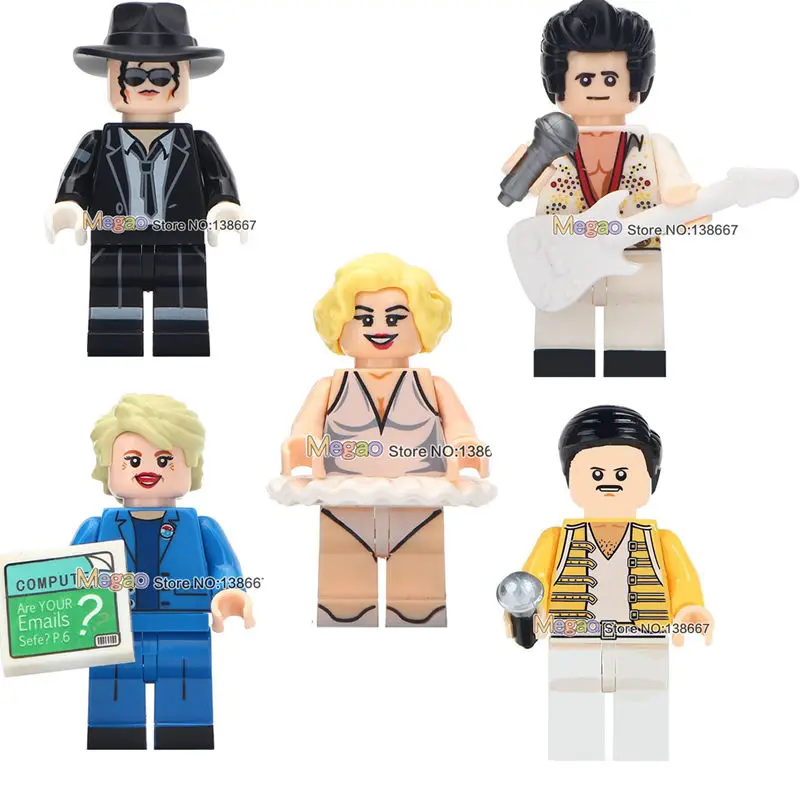 

Legoings Figures Marilyn Monroe Michael Jackson Elvis Presley Freddie Mercury Queen Kiss Band Building Blocks Toys gift for kids