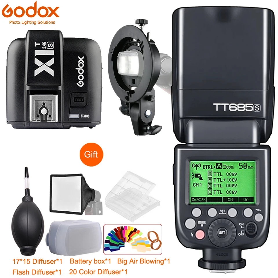Godox TT685C TT685N TT685S TT685F TT685O HSS TTL Camera Flash + X1T Trigger + Bowens Bracket for Canon Nikon Sony Fuji Olympus
Godox TT685C TT685N TT685S TT685F TT685O HSS TTL Camera Flash + X1T Trigger + Bowens Bracket for Canon Nikon Sony Fuji Olympus
