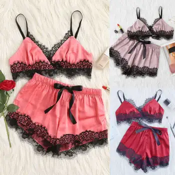 US STOCK Women's Sexy Pajamas Silk Pijamas Sleepwear Solid Color Sexy Female Lace Exotic Nightwear Deep V Sling Lingerie Set
US STOCK Women's Sexy Pajamas Silk Pijamas Sleepwear Solid Color Sexy Female Lace Exotic Nightwear Deep V Sling Lingerie Set
