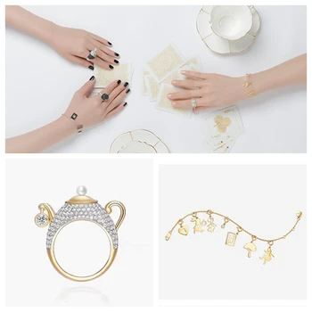 Cute 925 Sterling Silver Zircon Alice Tea Time Bracelet Teapot Finger Ring Jewelry Set Women Charm Bracelet Wedding Jewelry
Cute 925 Sterling Silver Zircon Alice Tea Time Bracelet Teapot Finger Ring Jewelry Set Women Charm Bracelet Wedding Jewelry