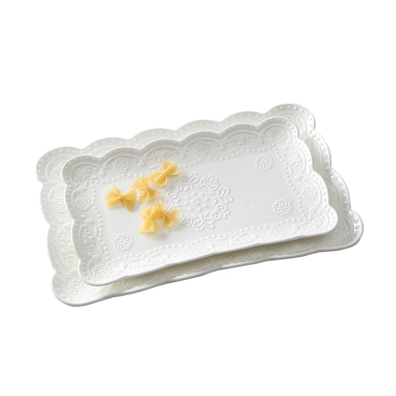 European embossed pattern dessert Plates white ceramic Western Dish Creativity rectangular Fruit tray sushi plates fish Plato
European embossed pattern dessert Plates white ceramic Western Dish Creativity rectangular Fruit tray sushi plates fish Plato