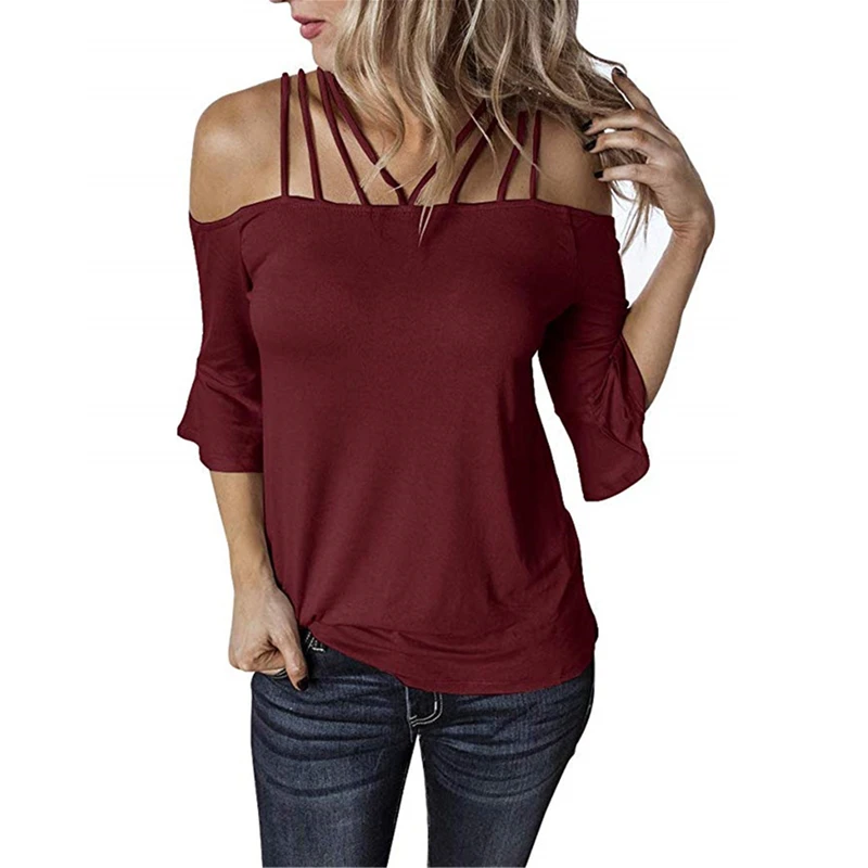 2019 Summer Women Casual T-shirt Female Sexy Slash Neck Hollow Out Flare Sleeve Solid Black Tshirt Lady Backless Beach Tees Tops
2019 Summer Women Casual T-shirt Female Sexy Slash Neck Hollow Out Flare Sleeve Solid Black Tshirt Lady Backless Beach Tees Tops