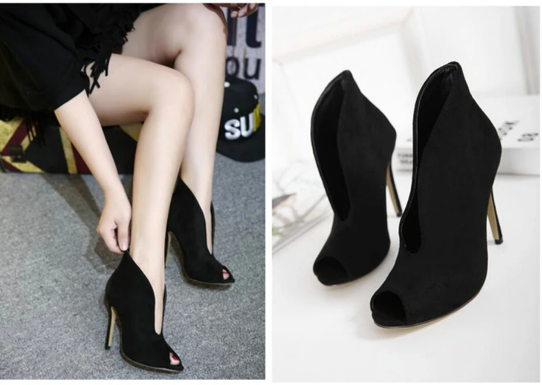 Women's Boots' Office Lady Spring Slip-on Brown Ankle Boots For Women Super High Heels Lady Ankle Boots Open Toe Autumn Winter (9)