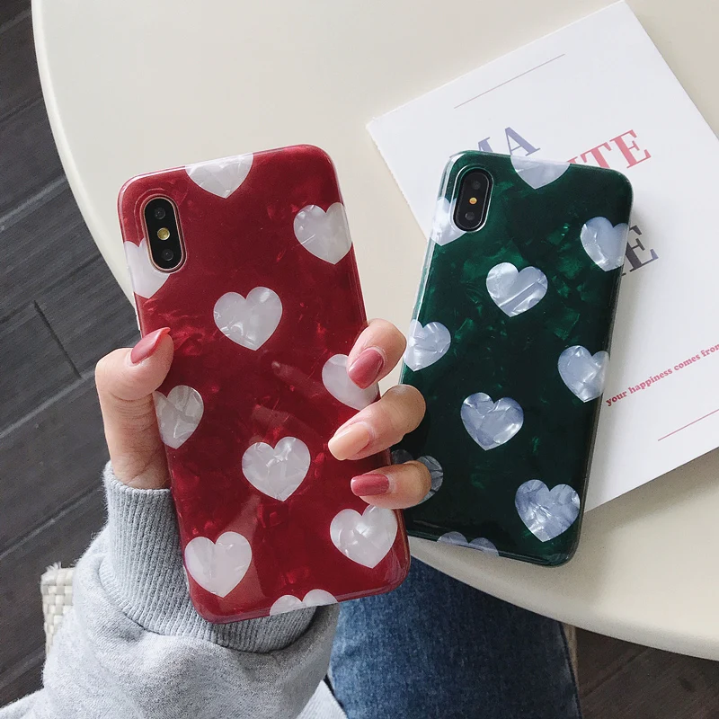 

Shell texture Cases for Xiaomi 5X 6 6X 8Lite 9 SE Play Note3 mix2s Red love heart soft TPU cover for Redmi Note7 back fundas