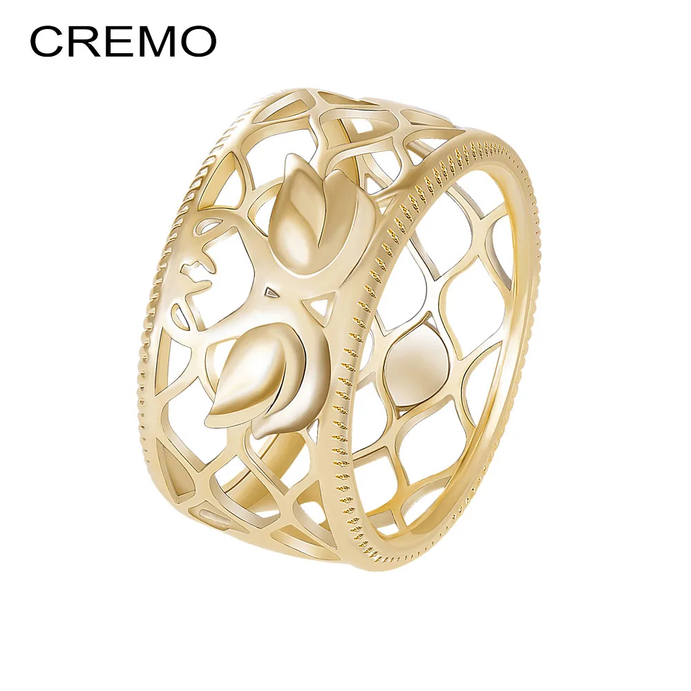 Золотое кольцо Cremo обручальное с лебедем женское изящное заполненное широкими