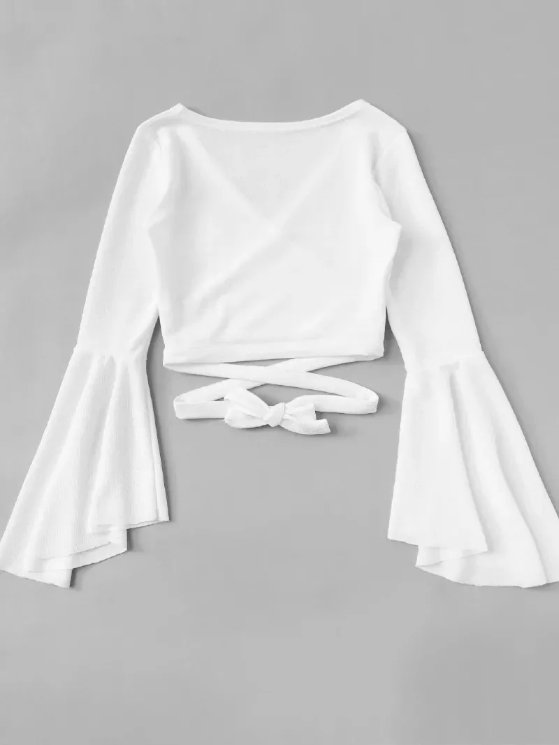 Women Tshirt Femme Bandage Long Sleeve Sexy Casual Crop Top JKP4298