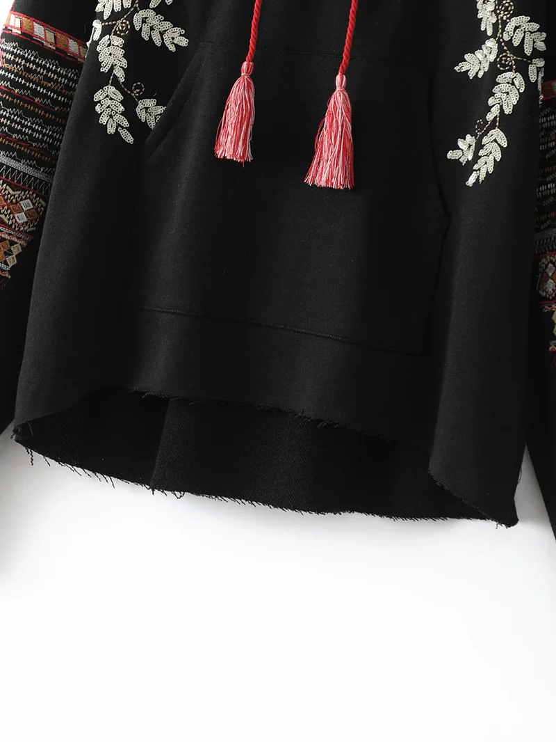 ShejoinSheenjoy Hooded Long Sleeve Loose Hoodies Women Fashion Black Vintage Floral Geometric Embroidery Sweatshirt Pullovers (12)