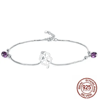 Real 925 Sterling Silver Anklet For Woman Girls Lucky Clover Purple Crystal Pendant enkelbandje halhal Fashion Luxury Jewelry
Real 925 Sterling Silver Anklet For Woman Girls Lucky Clover Purple Crystal Pendant enkelbandje halhal Fashion Luxury Jewelry