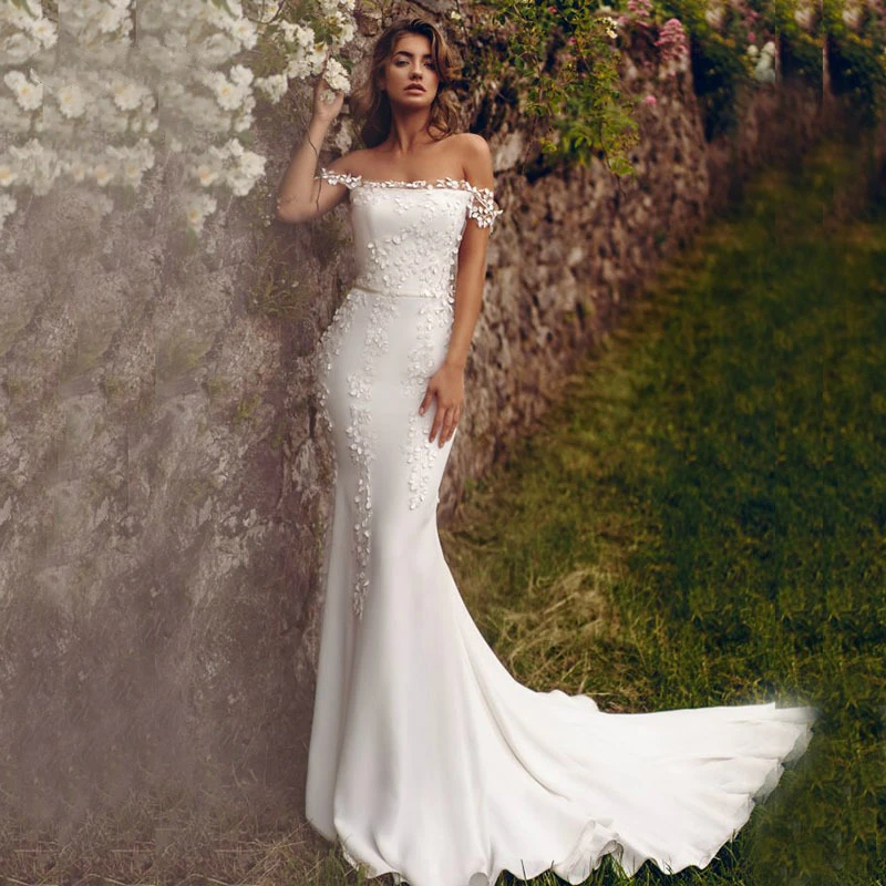 Elegant Off the Shoulder Appliques Lace Boho Bride Dress Boat Neck Backless Mermaid Wedding Dresses Robe Marriage Wedding Gowns
Elegant Off the Shoulder Appliques Lace Boho Bride Dress Boat Neck Backless Mermaid Wedding Dresses Robe Marriage Wedding Gowns