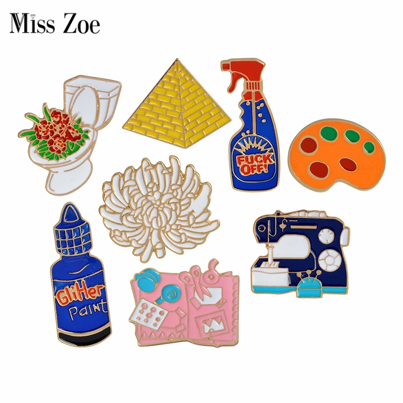 Enamel pins Toilet flower Sewing machine Palette pyramid paint Hand tools Brooch Button Pin Denim Jacket Pin Badge Gift Jewelry
Enamel pins Toilet flower Sewing machine Palette pyramid paint Hand tools Brooch Button Pin Denim Jacket Pin Badge Gift Jewelry