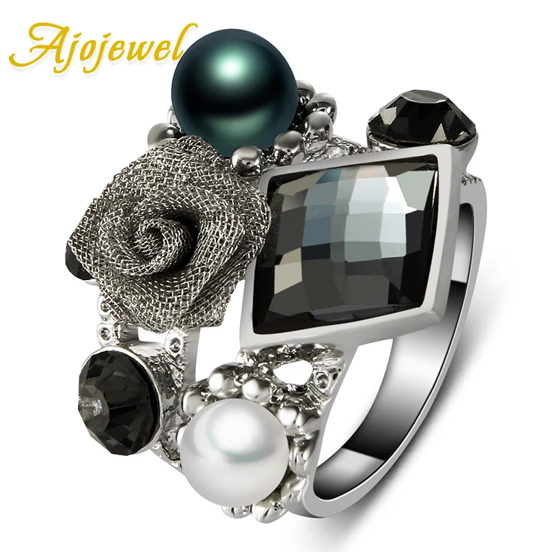 Ajojewel Fashion Women's Jewelry Trendy Black White Pearl And Crystal Flower Ring Female
Ajojewel Fashion Women's Jewelry Trendy Black White Pearl And Crystal Flower Ring Female