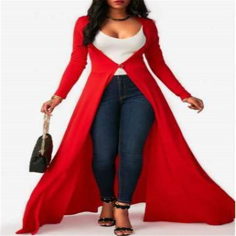 Image 2017 Autumn Fashion Women Red Open Stitch Cloak Trench Coats Outwears Poncho Coat Plus Size 2XL