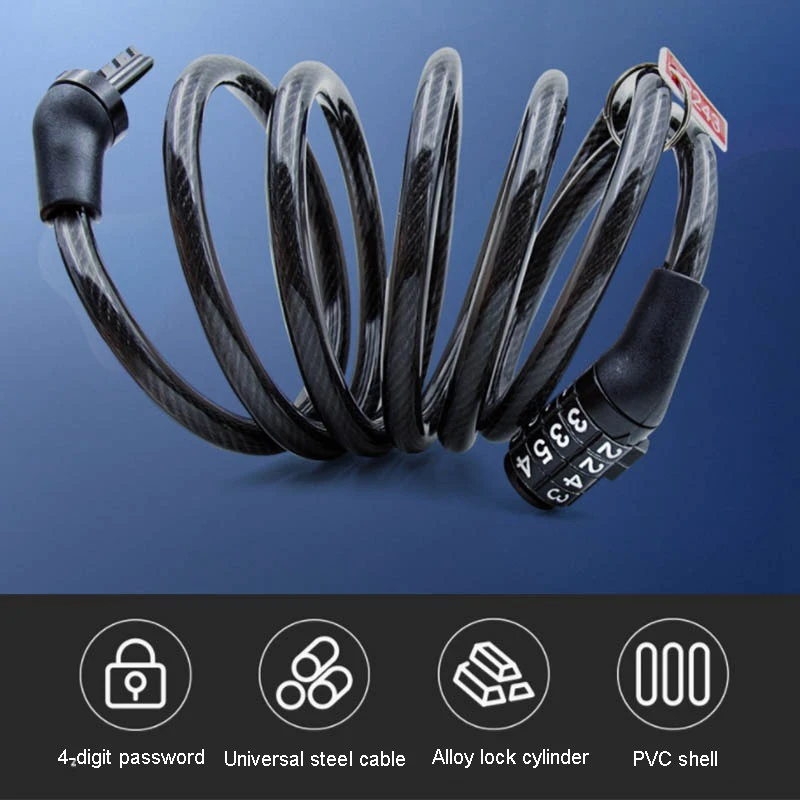 4-Digit Password Lock Mountain Bike Bicycle Code Security Anti-theft Cable Lock Steel Wire Lock 5-door lock Candado Bicicleta
4-Digit Password Lock Mountain Bike Bicycle Code Security Anti-theft Cable Lock Steel Wire Lock 5-door lock Candado Bicicleta