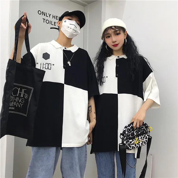 Summer Women Vintage Black White Plaid Print Short Sleeve Turn-Down Collar Couple'S T-Shirt Streetwear Casual Tshirt Tops Femme
Summer Women Vintage Black White Plaid Print Short Sleeve Turn-Down Collar Couple'S T-Shirt Streetwear Casual Tshirt Tops Femme