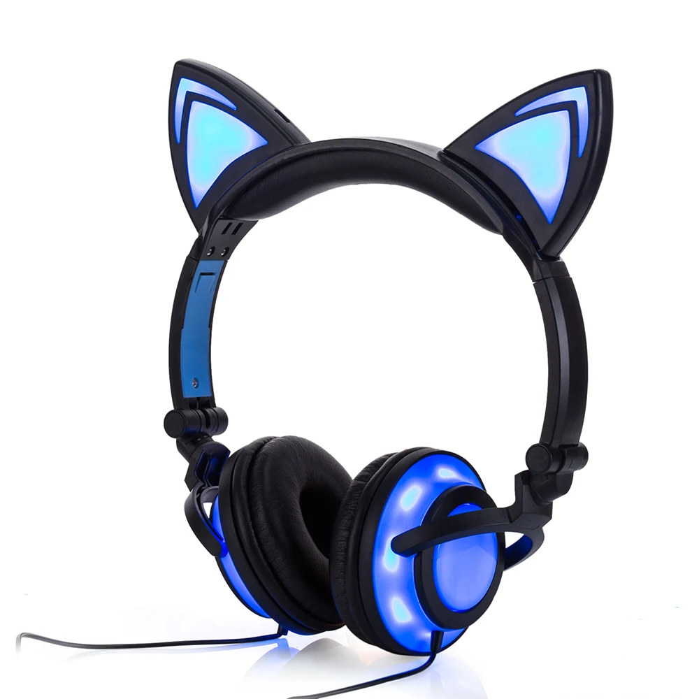 BKTP 2019 Cat Ear Headphones LED Ear Headphone Cat Earphone Flashing