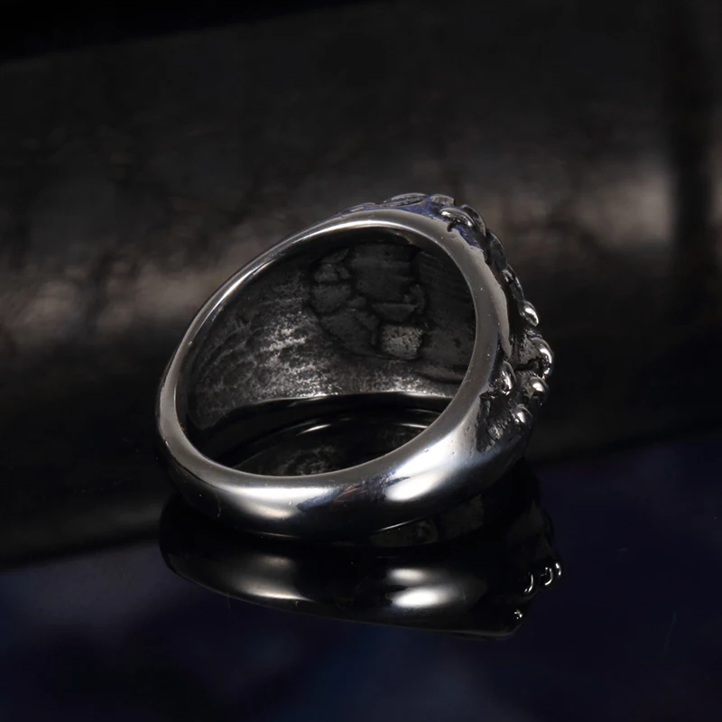Qevila Hot sales Vintage Punk Yellow Red Dragon EYES Men Rings Stainless Steel Hyperbole Skull unique ring for Men Jewelry Gifts (5)